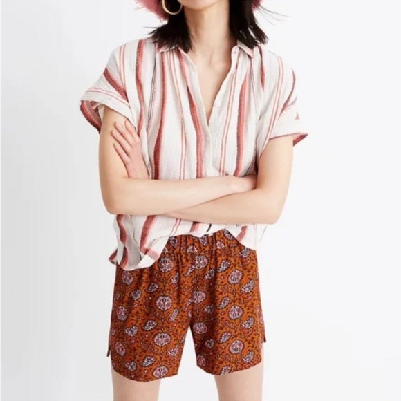 Madewell Drapey Pull-On Shorts Sz Large Warm Paisley Provincial Burnt Sienna - Picture 5 of 7